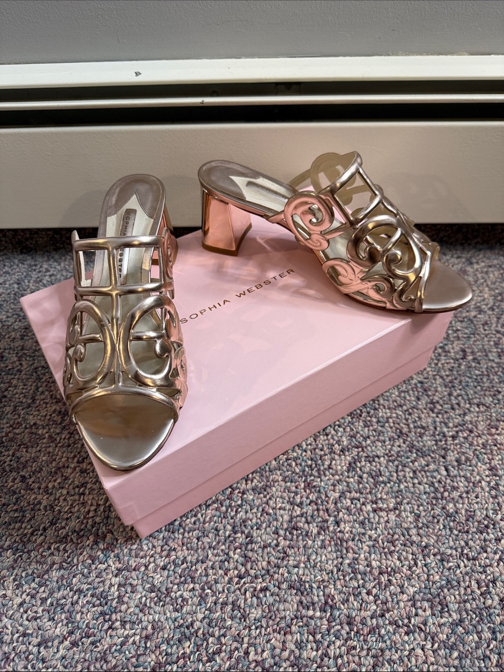 Sophia Webster Rose Gold Metallic Cutout Mule Sandals